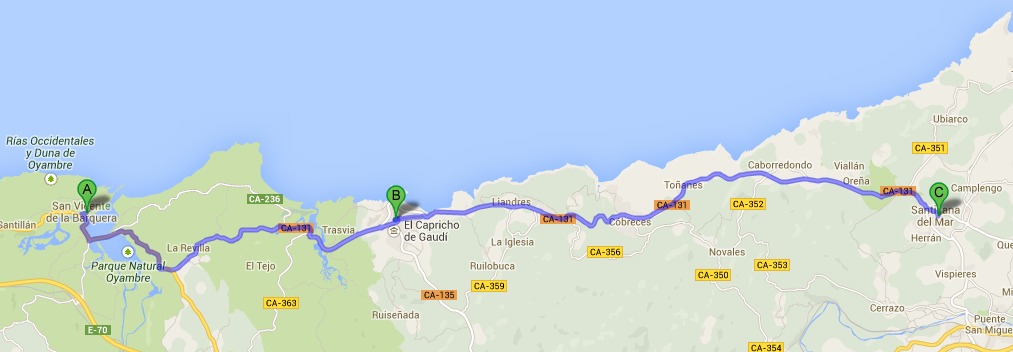 ruta en bicicleta desde Comillas hasta Santillana del Mar